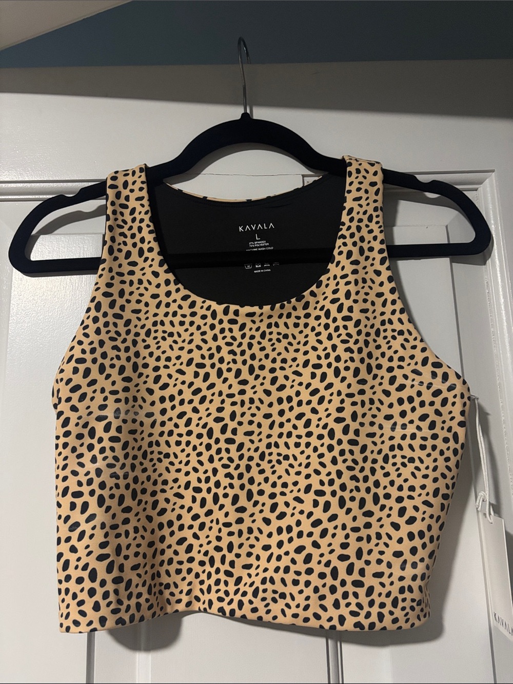 Kavala Beige & Black Spotted Crop Tank